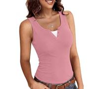 Totatuit Tank Top Damen V-Ausschnitt Ärmellos Sommer Sexy Oberteile Slim Fit Basic Shirt Gerippt Tanktop Stretch Tops Einfarbig Altrosa S