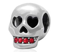 Totenkopf Anhänger 925er Sterlingsilber, christlicher Anhänger, Piraten-, Halloween-Anhänger für Pandora-Armband rot