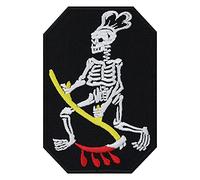 Totenkopf Aufnäher: CRAZY COOK Sensenmann Death Head Patch Totenkopf Sticker mit Stickerei - Rocker Geschenk Hobbykoch Aufbügler DIY Applikation für Kochjacke/Schürze - 110x75mm