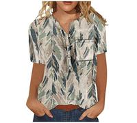 Totenkopf Shirt Damen Eterna Bluse Damen Long Top Damen Lang Oberteile Damen Sommer Locker WeißE Tshirts Damen Wanderbluse Damen Tshirt Damen V Ausschnitt Poloshirt Damen Kurzarm(1-Khaki, M)