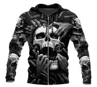 Totenkopf-Tattoo, 3D-Druck, modische Hoodies für Herren, Kapuzen-Sweatshirt, Unisex, Reißverschluss, modische Jacke, Trainingsanzug, Kapuzenpullover mit Reißverschluss, 3XL