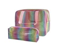 TotePrint Wasserdichte Make-up-Tasche, 30 x 13 x 21 cm, 25,4 x 8,9 x 5,1 cm, schillernd, PVC, Reise-Kulturbeutel mit Griff, für tragbare Kosmetiktasche für Fitnessstudio, Schwimmen, Strand, 2 Stück