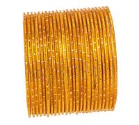 Touchstone „Colorful 2 Dozen Bangle Collection“ Indische Bollywood Strukturiertes Legierungsmetall Fire Yellow Designer-Schmuckarmbänder im 24er-Set in antikem Goldton für Damen