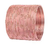 Touchstone Indischer Bollywood-Modetrendsetter, wunderschön graviert, funkelnder Strass, pfirsichfarbener Designerschmuck, bezaubernde Armreifen. 24er-Set. Für Frauen