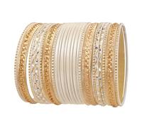 Touchstone NEU Colorful 2 Dozen Armreifen-Kollektion“, indisches Bollywood-Design, strukturiert, weiß-goldene Farben, Designer-Schmuck-Armreifen-Set, 24er-Set in antikem Goldton für Damen.