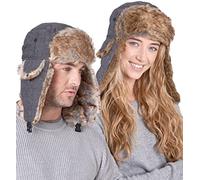 Tough Headwear Ushanka Mütze mit Ohrenklappen - Russische Mütze aus Kunstfell - Fliegermütze Herren - Russen Mütze Fellmütze Damen - Winterkappe Trapper Mütze Uschanka