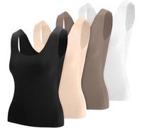 Toulite Thermo-Tanktops für Damen, Unterwäsche, Tops, ärmelloses Unterhemd für Damen, Baumwolle, Camisole warm, 4 Stück, Schwarz, Weiß, Hautfarben, Kaffee, Groß