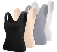 Toulite Thermo-Tanktops für Damen, Unterwäsche, Tops, ärmelloses Unterhemd für Damen, Baumwolle, Camisole warm, 4 Stück, Schwarz, Weiß, Hautfarbe und Hellgrau, Mittel
