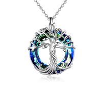 TOUPOP Baum des Lebens Kette 925 Sterling silber Baum des Lebens Anhänger Halskette mit Blauer Kristall Schmuck Geschenke für Mütter Geburtstagsgeschenke für Frauen Damen Mädchen