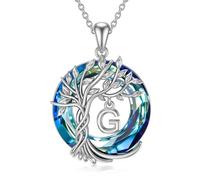 TOUPOP Baum des Lebens Kette Muttertag Geschenk für Mama Sterling silber Baum des Lebens G Anfangsbuchstaben Anhänger Halskette Blauer Kristall Schmuck Geschenke Geschenk Damen Ehefrau Freundin Sie