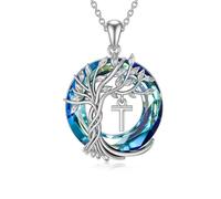 TOUPOP Baum des Lebens Kette Muttertag Geschenk für Mama Sterling silber Baum des Lebens T Anfangsbuchstaben Anhänger Halskette Blauer Kristall Schmuck Geschenke Geschenk Damen Ehefrau Freundin Sie