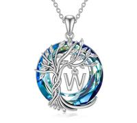 TOUPOP Baum des Lebens Kette Muttertag Geschenk für Mama Sterling silber Baum des Lebens W Anfangsbuchstaben Anhänger Halskette Blauer Kristall Schmuck Geschenke Geschenk Damen Ehefrau Freundin Sie