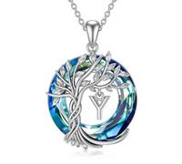 TOUPOP Baum des Lebens Kette Muttertag Geschenk für Mama Sterling silber Baum des Lebens Y Anfangsbuchstaben Anhänger Halskette Blauer Kristall Schmuck Geschenke Geschenk Damen Ehefrau Freundin Sie
