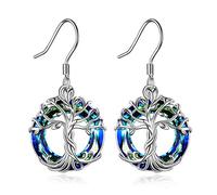 TOUPOP Baum des Lebens Ohrringe für Damen Sterling Silber Lebensbaum Dangle Ohrringe für Frauen Blauer Kristall Klassisch, Lebensbaum Schmuck Geburtstagsgeschenk Modisch Tropfen Ohrringe