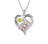 TOUPOP Geburtsstein-Halskette, Geschenke für Mutter, Sterlingsilber, "I Love You Forever", Herz-Halskette, Geburtsstein, Schmuck, Geschenke für Frauen, Mutter, Oma, Muttertag, Weihnachten, Geburtstag