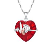 TOUPOP Geschenke für Mutter, Fußkette für Damen, 925er Silber, Halskette mit Füßen, rotes Herz, Rubin-Anhänger, Halsketten für schwangere Frau, Mutter, Tochter, Schwester, Geburtstagsgeschenke