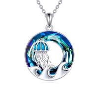 TOUPOP Meeresschildkröte/Meerjungfrau/Delfin/Muschel/Seestern/Conch/Seepferdchen-Halskette für Frauen, Sterlingsilber, Ozean-Anhänger, Halskette mit Kristall, Geburtstagsgeschenke, 23mm, Sterling