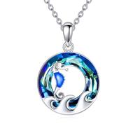 TOUPOP Meeresschildkröte/Meerjungfrau/Delfin/Muschel/Seestern/Conch/Seepferdchen-Halskette für Frauen, Sterlingsilber, Ozean-Anhänger, Halskette mit Kristall, Geburtstagsgeschenke, 23mm, Sterling
