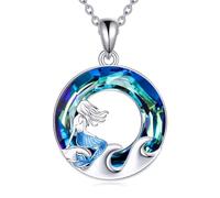TOUPOP Meeresschildkröte/Meerjungfrau/Delfin/Muschel/Seestern/Conch/Seepferdchen-Halskette für Frauen, Sterlingsilber, Ozean-Anhänger, Halskette mit Kristall, Geburtstagsgeschenke, 23mm, Sterling