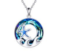 TOUPOP Meeresschildkröte/Meerjungfrau/Delfin/Muschel/Seestern/Conch/Seepferdchen-Halskette für Frauen, Sterlingsilber, Ozean-Anhänger, Halskette mit Kristall, Geburtstagsgeschenke, 23mm, Sterling