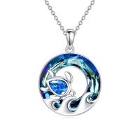 TOUPOP Meeresschildkröte/Meerjungfrau/Delfin/Muschel/Seestern/Conch/Seepferdchen-Halskette für Frauen, Sterlingsilber, Ozean-Anhänger, Halskette mit Kristall, Geburtstagsgeschenke, 23mm, Sterling