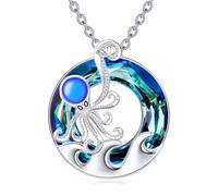 TOUPOP Meeresschildkröte/Meerjungfrau/Delfin/Muschel/Seestern/Conch/Seepferdchen-Halskette für Frauen, Sterlingsilber, Ozean-Anhänger, Halskette mit Kristall, Geburtstagsgeschenke, 23mm, Sterling