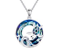 TOUPOP Meeresschildkröte/Meerjungfrau/Delfin/Muschel/Seestern/Conch/Seepferdchen-Halskette für Frauen, Sterlingsilber, Ozean-Anhänger, Halskette mit Kristall, Geburtstagsgeschenke, 23mm, Sterling
