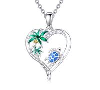 TOUPOP Meeresschildkröte/Meerjungfrau/Delfin/Muschel/Seestern/Conch/Seepferdchen-Halskette für Frauen, Sterlingsilber, Ozean-Anhänger, Halskette mit Kristall, Geburtstagsgeschenke, 23mm, Sterling