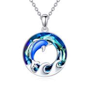 TOUPOP Meeresschildkröte/Meerjungfrau/Delfin/Muschel/Seestern/Conch/Seepferdchen-Halskette für Frauen, Sterlingsilber, Ozean-Anhänger, Halskette mit Kristall, Geburtstagsgeschenke, 23mm, Sterling