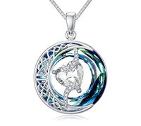 TOUPOP Mond und Stern Kette Geburtsstein Herz 925 Sterling Silber keltischer Knoten Kristall Schmuck Geschenk für Damen Freundin Tochter Geburtstagsgeschenk