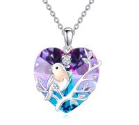 TOUPOP Rotkehlchen-Halskette, 925er Sterlingsilber, Kristall, Vogelliebhaber, Geschenke, Lebensbaum, Rotkehlchen, Vogel, Schmuck, Weihnachten, Geburtstag, Geschenke für Frauen, 23 mm, Sterling Silber
