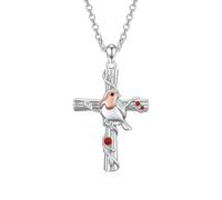 TOUPOP Rotkehlchen-Halskette, 925er Sterlingsilber, Kristall, Vogelliebhaber, Geschenke, Lebensbaum, Rotkehlchen, Vogel, Schmuck, Weihnachten, Geburtstag, Geschenke für Frauen, 23 mm, Sterling Silber