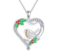 TOUPOP Rotkehlchen-Halskette, 925er Sterlingsilber, Kristall, Vogelliebhaber, Geschenke, Lebensbaum, Rotkehlchen, Vogel, Schmuck, Weihnachten, Geburtstag, Geschenke für Frauen, 23mm, Sterling Silber