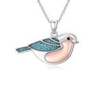 TOUPOP Rotkehlchen-Halskette, 925er Sterlingsilber, Kristall, Vogelliebhaber, Geschenke, Lebensbaum, Rotkehlchen, Vogel, Schmuck, Weihnachten, Geburtstag, Geschenke für Frauen, 23mm, Sterling Silber