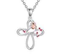 TOUPOP Rotkehlchen-Halskette, 925er Sterlingsilber, Kristall, Vogelliebhaber, Geschenke, Lebensbaum, Rotkehlchen, Vogel, Schmuck, Weihnachten, Geburtstag, Geschenke für Frauen, 23mm, Sterling Silber