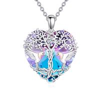 TOUPOP Rotkehlchen-Halskette, 925er Sterlingsilber, Kristall, Vogelliebhaber, Geschenke, Lebensbaum, Rotkehlchen, Vogel, Schmuck, Weihnachten, Geburtstag, Geschenke für Frauen, 23 mm, Sterling Silber