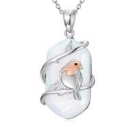 TOUPOP Rotkehlchen-Halskette, Sterlingsilber, Opal, Vogelliebhaber, Geschenke, Lebensbaum, Rotkehlchen, Vogel, Schmuck, Weihnachten, Geburtstag, Geschenke für Frauen, 23mm, Sterling Silber, Kristall
