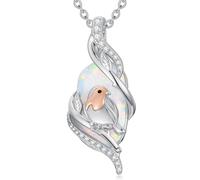 TOUPOP Rotkehlchen-Halskette, Sterlingsilber, Opal, Vogelliebhaber, Geschenke, Lebensbaum, Rotkehlchen, Vogel, Schmuck, Weihnachten, Geburtstag, Geschenke für Frauen, 23mm, Sterling Silber, Kristall