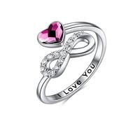 TOUPOP Unendlichkeit Ringe Für Damen 925 Sterling Silber Infinity Ringe Für Frauen Ich liebe dich Ring mit Violett Kristall Weißgold Überzogene Einstellbare Ring Schmuck Geschenke Für Frauen