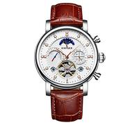 Tourbillon Mechanische Uhren Herren Mode Marke Multifunktionale Automatik Skelett Mondphase Uhr, Silber, Weiß, 42mm, Mechanisch