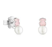 TOUS Ohrringe aus Sterlingsilber für Damen mit Druckknopfverschluss und 1,05 cm Quarzit- und Perlenmuster, vielseitig und kombinierbar, Mini Color Kollektion