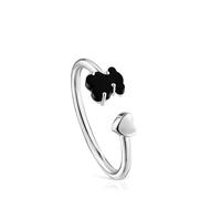 TOUS Ring aus Sterlingsilber mit Herz und Bär aus Onyx, Frauen Geschenk, für Damen, Größe 11-13, Kollektion Mini Color