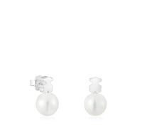 TOUS Sterling Silber Ohrringe für Damen mit Bär und Zuchtperle, klassisch und elegant, Sweet Dolls Kollektion, 6,8 mm, Silber, Perle