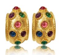 TOVABA Statement Ohrringe Gold, Texturierte Creolen mit Multicolor-Steinen, Einzigartiger Vintage-Schmuck für Modebewusste Frauen