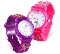 TOVINANNA 2stücke Kinderuhr Schmetterlingsdekor Schöne Cartoon-Uhr Für Jungen Und Mädchen Quarz-Uhr Mit Arabischen Ziffern Und Silikonarmband Für Kleinkinder Zum Erlernen