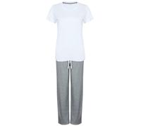 Towel City Damen Langarm-Baumwollpyjama-Set - Weiß / grau meliert | S