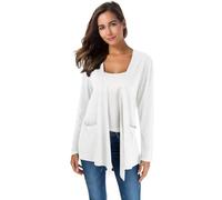 TownCat Elegant Casual Cardigan Long Strickjacke für Damen Mit Taschen Dünn Sitzender Lässiger Langärmeliger im Freien Vielseitige Farben Für Den Tägliches Tragen Weiß S