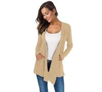 TownCat Elegant Casual Cardigan Long Strickjacke für Damen Mit Taschen Lässiger Langärmeliger im Freien Vielseitige Farben Für Den (DE/NL/SE/PL, Alphanumerisch, M, Regular, Regular, Khaki)