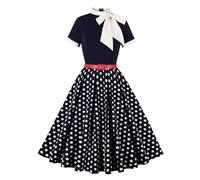 Townshine Damen Retro Polka Dot Print Kleid mit eleganter Schleife, perfekt für Abende und Verabredungen, schwarz und weiß, Mittel