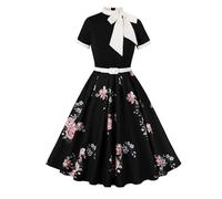 Townshine Damen Retro Polka Dot Print Kleid mit eleganter Schleife, perfekt für Abende und Verabredungen, Schwarz, Mittel